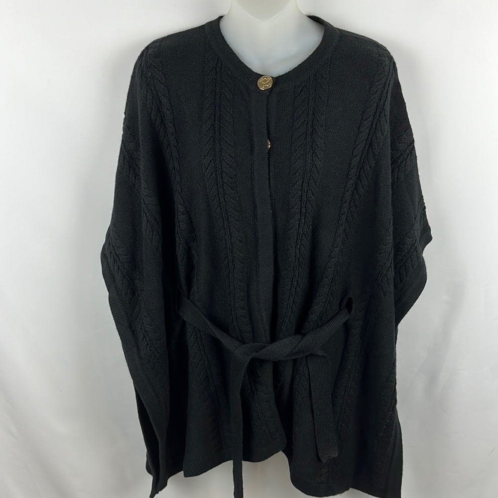 Draper James Belted Black Cap Poncho Style with Gold Button Size XS - S - Picture 6 of 13